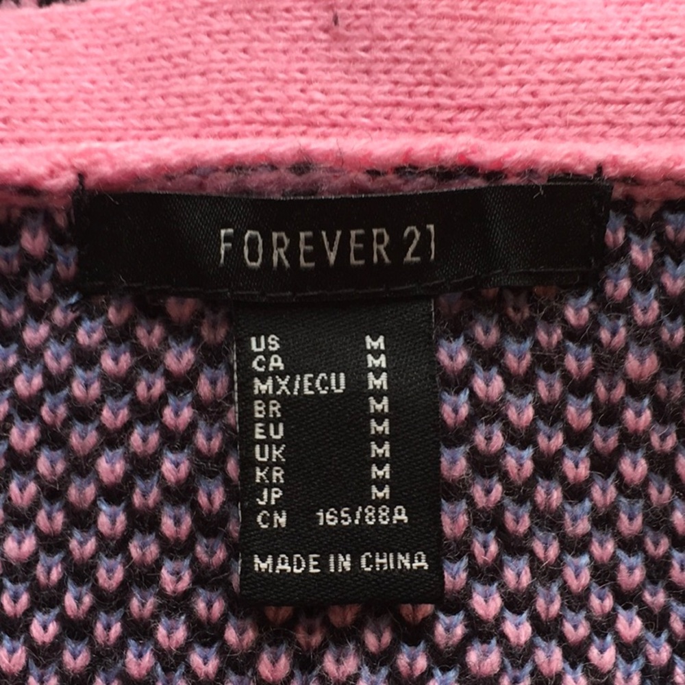 Forever 21 Pink/Black Plaid Cardigan Sweater Sz M - Picture 5 of 5